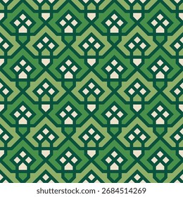 Padrão geométrico sem emenda no ornamento de estilo tradicional verde e bege