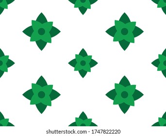 Geometric seamless pattern with green flowers.