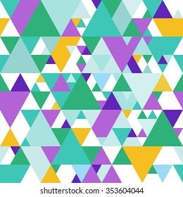 Geometric Seamless Pattern with Green, Purple and Yellow Triangles. Mardi Gras Carnival Vector Background.