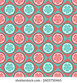 Geometric seamless pattern with guava slices on the tiles vector illustration 