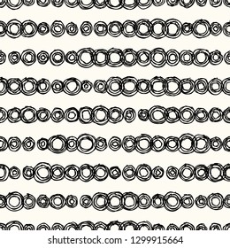 Geometric seamless pattern with hand drawn circles. Monochrome background in sketchy minimal style. EPS10