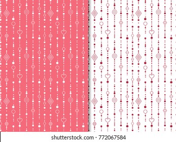 Geometric seamless pattern. heart, circles, rhombus, beads