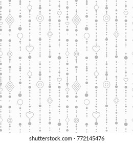 Geometric seamless pattern. heart, circles, rhombus, beads