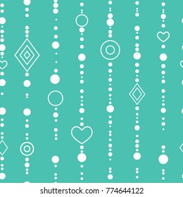 Geometric seamless pattern. heart, circles, rhombus, beads