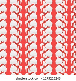 Geometric seamless pattern with heart shaped gift boxes. White gift boxes with red ribbons and bows. Vector illustration.