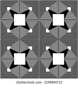 Geometric seamless pattern illusion monochrome textile, fabric pattern, wallpaper, print, home decor, package, product.