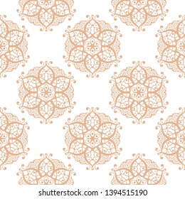 Geometric seamless pattern in indian style. Beige design on white background