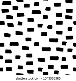 Geometric seamless pattern with ink graphic elements. Abstract black and white background with brush stroke. Hand drawn vector illustration