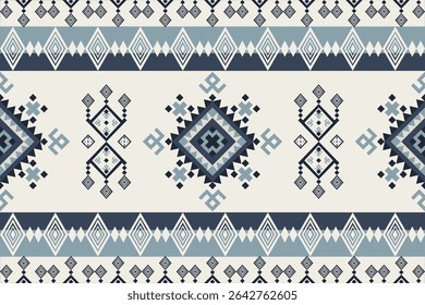 Geometric seamless pattern inspired by tribal indigo textiles. Ethnic blue tones, perfect for fabric, backgrounds, wallpapers, and digital print projects.
