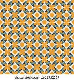 Geometric seamless pattern with interlocking circles and yellow flower in square frames. Retro Pattern for textiles, wallpapers, background in flat design. Vector Illustration. - Powered by Shutterstock - Get 15% off with code: PIKWIZARD15
