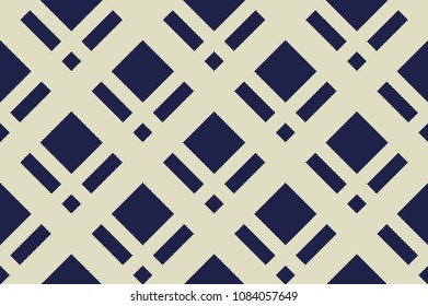 Geometric seamless pattern with intersecting lines, grids, cells. Criss-cross background in traditional tile style. For printing on fabric, paper, wrapping, scrapbooking, banners Vector illustration