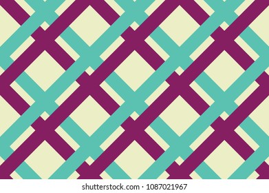 Geometric seamless pattern with intersecting lines, grids, cells. Criss-cross background in traditional tile style. For printing on fabric, paper, wrapping, scrapbooking, banners Vector illustration