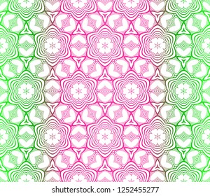 Geometric Seamless Pattern In Lace Style. Ethnic Ornament. Vector Illustration. For Modern Interior Design, Fashion Textile Print, Wallpaper. Gradient color.