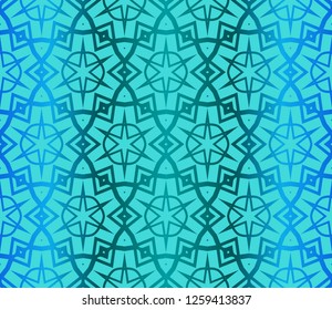 Geometric Seamless Pattern In Lace Style. Ethnic Ornament. Vector Illustration. For Modern Interior Design, Fashion Textile Print, Wallpaper. Gradient color.