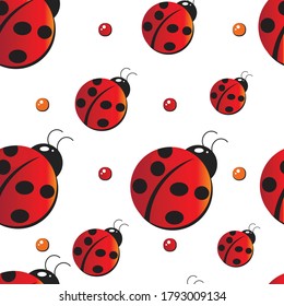 geometric seamless pattern of ladybugs on white background