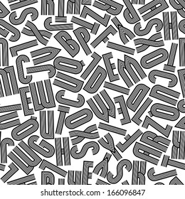 Geometric seamless pattern with letters, vector background. Retro stripy alphabet letters design, black and white. 