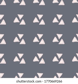 Geometric seamless pattern with light pink triangles. Dark blue background. Vector illustration for textiles, wallpaper, web pages, wedding invitations.