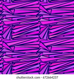Geometric seamless pattern in lilac and pink tones. Different triangles on a dark blue background, vector illustration.
