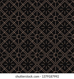 Geometric seamless pattern in line art style. Black and gold abstract background.