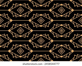 Geometric seamless pattern in line art style. Art deco geometric pattern of golden lines on a black background. Vintage linear style. Design for wallpapers, wrappers and banners. Vector illustration