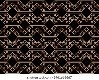Geometric seamless pattern in line art style. Art deco geometric pattern of golden lines on a black background. Vintage linear style. Design for wallpapers, wrappers and banners. Vector illustration