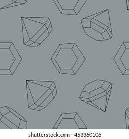 Geometric seamless pattern with line diamonds, line design elements on grey background.