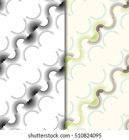 Geometric seamless pattern with line and semicircle. Repeating abstract vector background with monochrome and color style.