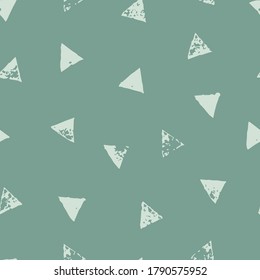 Geometric seamless pattern with line, triangle on green background. Abstract texture in hand drawn style for textile, Wallpaper, wrapping paper. Vector illustration