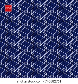 Geometric Seamless Pattern of Linear Stacked Boxes. Modern Vector illustration without Transparency. Three Colors.