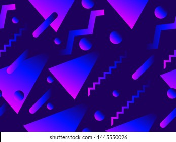 Geometric seamless pattern with liquid gradient. Triangles, circles and points. Trendy background. Vector illustration