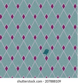 Geometric seamless pattern with little cute bird