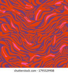Geometric seamless pattern made of curved wavy lines. Artistic zebra stripes background. Rippled water texture ornament. 