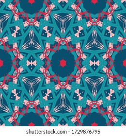 Geometric seamless pattern made in ethnic style made by watercolor brushes for print, fabric, wallpaper, clothes. Mandala style.