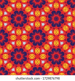 Geometric seamless pattern made in ethnic style made by watercolor brushes for print, fabric, wallpaper, clothes. Mandala style.