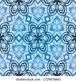 Geometric seamless pattern made in ethnic style made by watercolor brushes for print, fabric, wallpaper, clothes. Mandala style.