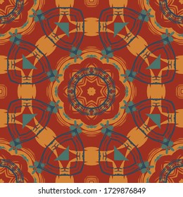 Geometric seamless pattern made in ethnic style made by watercolor brushes for print, fabric, wallpaper, clothes. Mandala style.