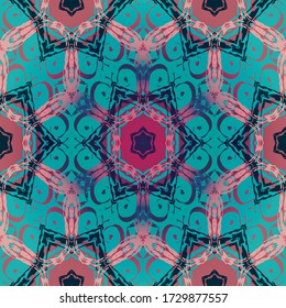 Geometric seamless pattern made in ethnic style made by watercolor brushes for print, fabric, wallpaper, clothes. Mandala style.