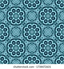 Geometric seamless pattern made in ethnic style made by watercolor brushes for print, fabric, wallpaper, clothes. Mandala style.