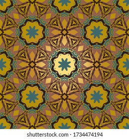 Patrón geométrico sin soldadura hecho al estilo étnico por pinceles de acuarela para impresión, tela, papel pintado, ropa. Estilo Mandala.