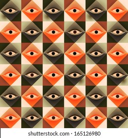 Geometric seamless pattern made of eyes.