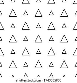 Geometric Seamless Pattern With Many Isolated Outline Triangles. Abstract Vector Wallpaper. Black And White Polygon Endless Texture. Big And Small Decorative Elements. Background In Zen Art Style. 