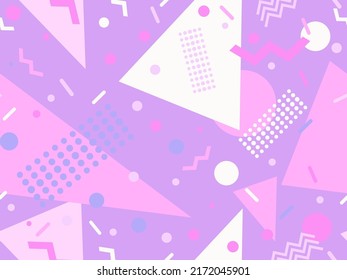 Geometric seamless pattern with memphis elements in 80s style. Colorful geometric pattern. Design of promotional products, wrapping paper and printing. Vector illustration