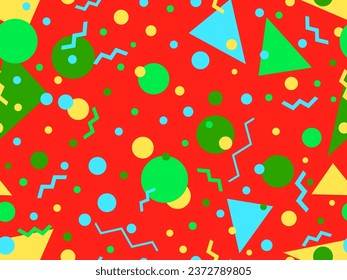 Geometric seamless pattern with memphis elements in 80s style. Colorful geometric pattern. Design of promotional products, wrapping paper and printing. Vector illustration