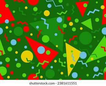 Geometric seamless pattern with memphis elements in 80s style. Colorful geometric pattern. Design of promotional products, wrapping paper and printing. Vector illustration