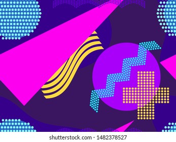 Geometric seamless pattern in memphis and pop art style. Point geometric shapes. Modern trend background. Vector illustration