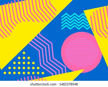 Geometric seamless pattern in memphis and pop art style. Point geometric shapes. Modern trend background. Vector illustration