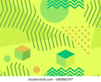 Geometric seamless pattern in memphis and pop art style. Point geometric shapes. Modern trend background. Vector illustration
