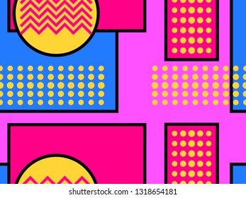 Geometric seamless pattern in the memphis style of the 80s. Dots and dotted lines. Elements of style Bauhaus. Vector illustration