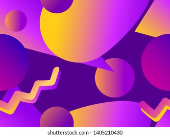 Geometric seamless pattern in memphis style of the 80s. Fluid gradient shapes. Vector illustration