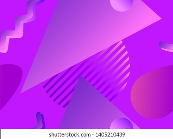 Geometric seamless pattern in memphis style of the 80s. Fluid gradient shapes. Vector illustration
